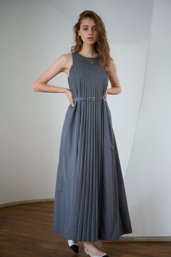 Emilia Pleated Dress -GRY-