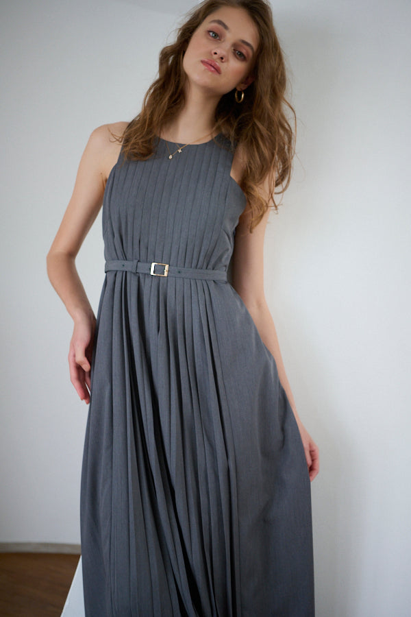 Emilia Pleated Dress -GRY-