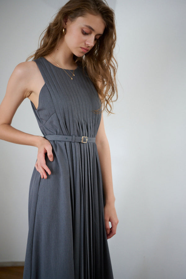 Emilia Pleated Dress -GRY-