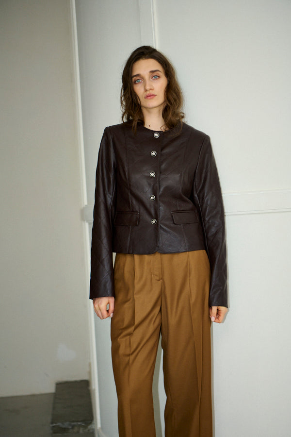 Camelia Quilted Jacket <br>-Brown-