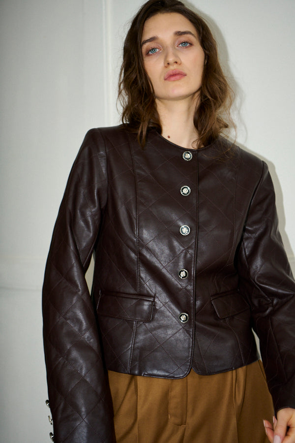 Camelia Quilted Jacket <br>-Brown-