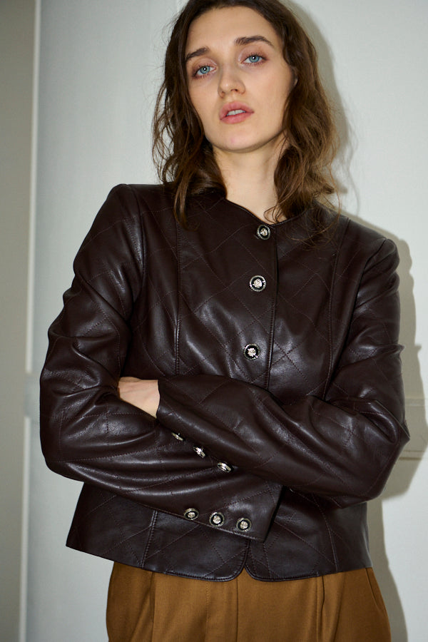 Camelia Quilted Jacket <br>-Brown-