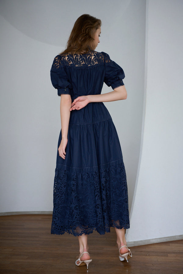 Isabel Lace Belted Dress -NVY-