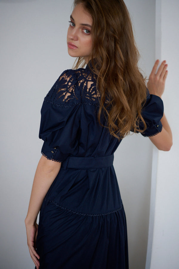 Isabel Lace Belted Dress -NVY-