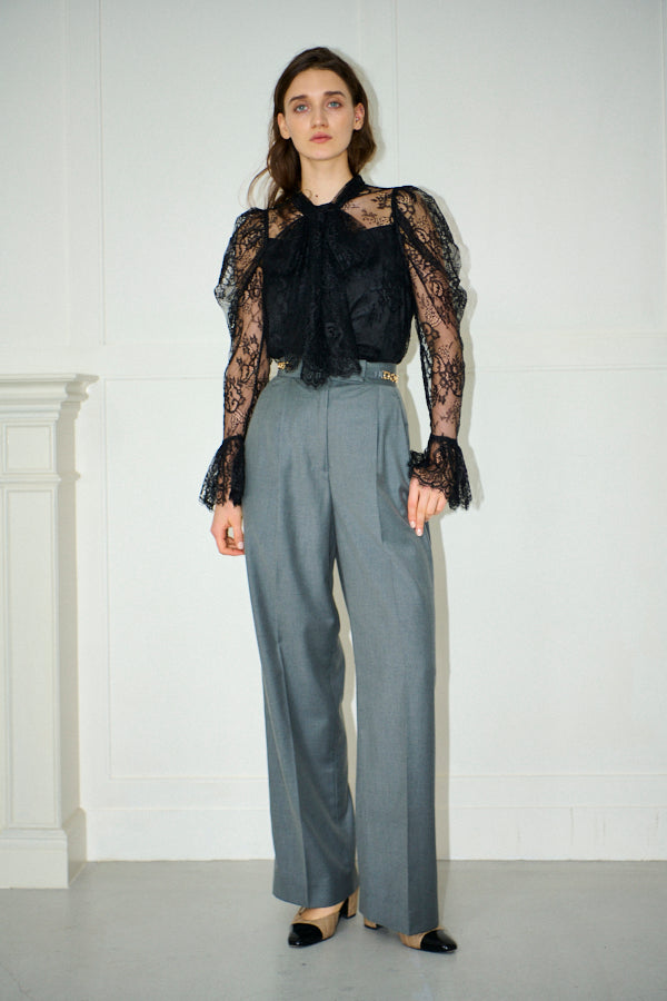 Cassia Lace Bow Blouce <br>-Black-