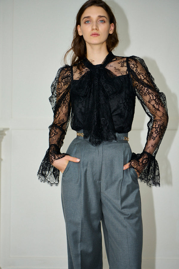 Cassia Lace Bow Blouce <br>-Black-