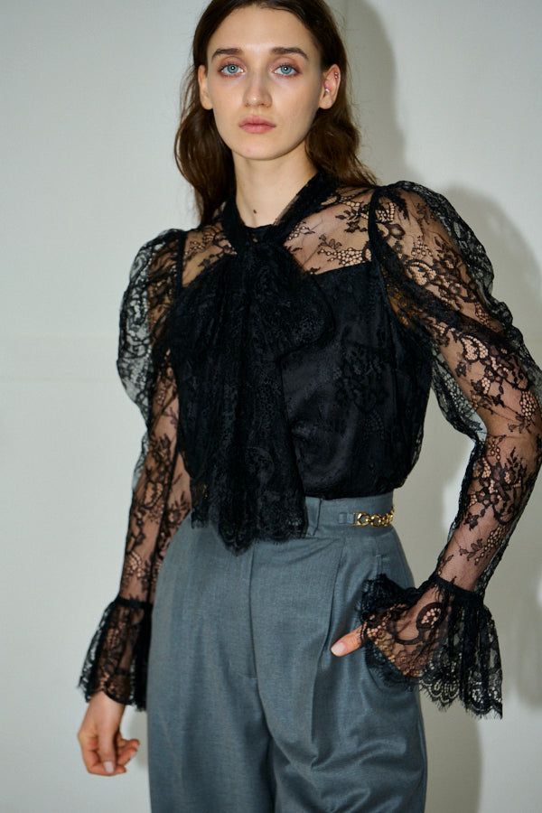 Cassia Lace Bow Blouce <br>-Black-