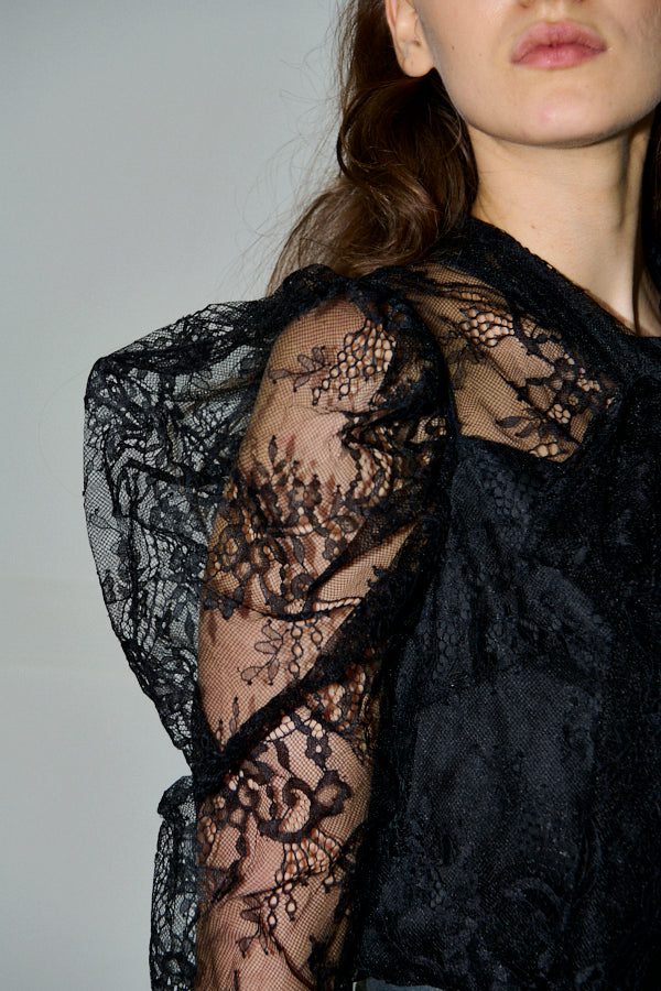 Cassia Lace Bow Blouce <br>-Black-