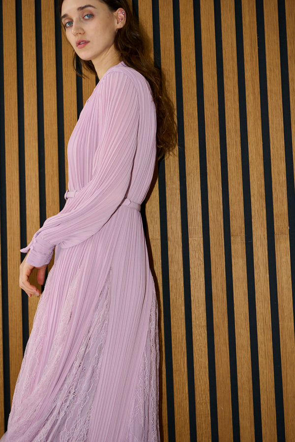 Pre-order<br>Alyssa Pleaded Long Dress <br>-Mauve pink-