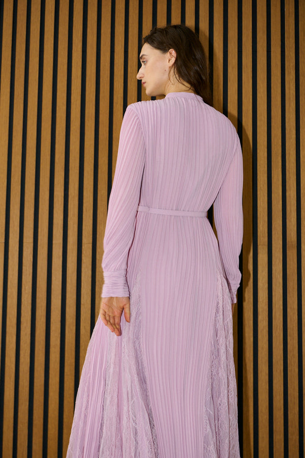 Pre-order<br>Alyssa Pleaded Long Dress <br>-Mauve pink-