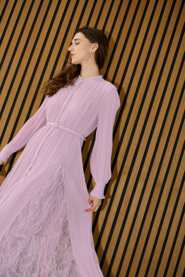 Pre-order<br>Alyssa Pleaded Long Dress <br>-Mauve pink-