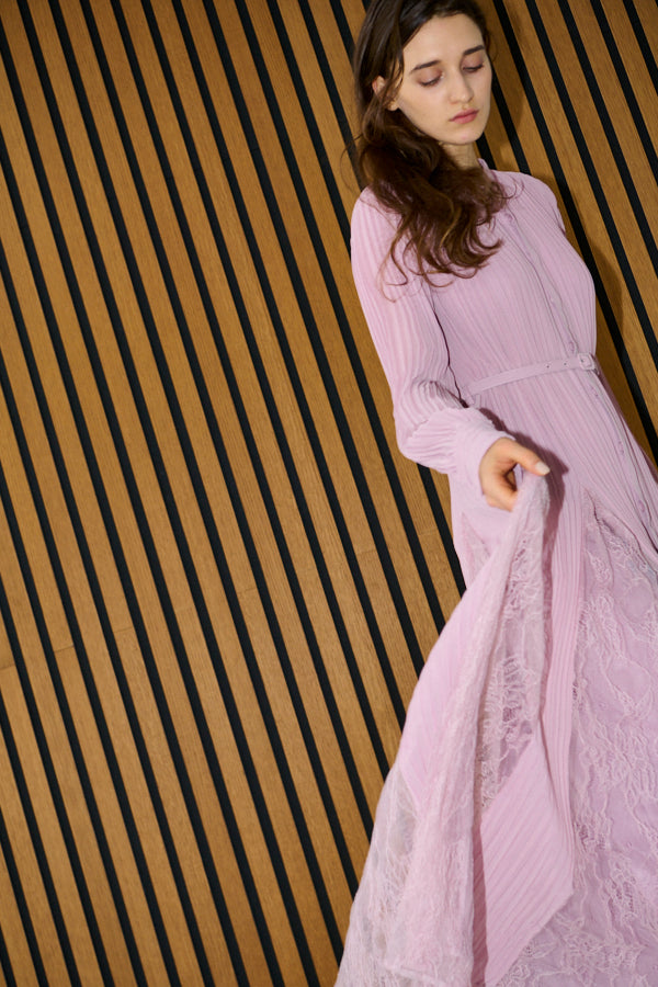 Pre-order<br>Alyssa Pleaded Long Dress <br>-Mauve pink-
