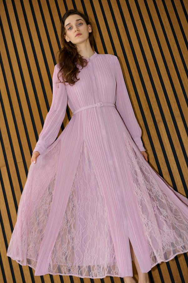 Pre-order<br>Alyssa Pleaded Long Dress <br>-Mauve pink-