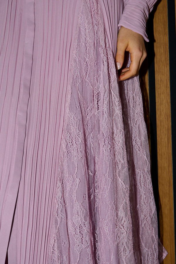 Pre-order<br>Alyssa Pleaded Long Dress <br>-Mauve pink-