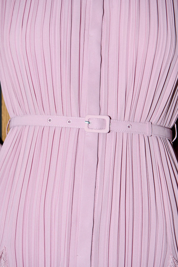 Pre-order<br>Alyssa Pleaded Long Dress <br>-Mauve pink-