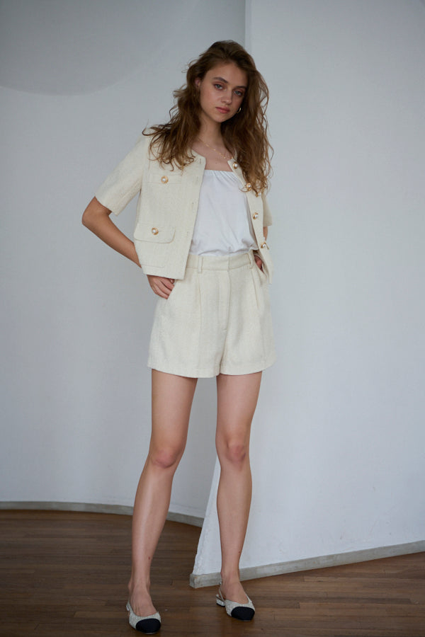 【Set up】Gigi Tweed Little Jacket + Gigi Tweed Shorts  -Ecru-