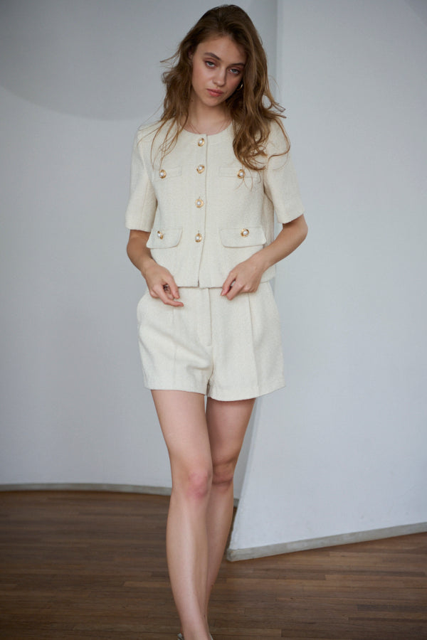 【Set up】Gigi Tweed Little Jacket + Gigi Tweed Shorts  -Ecru-