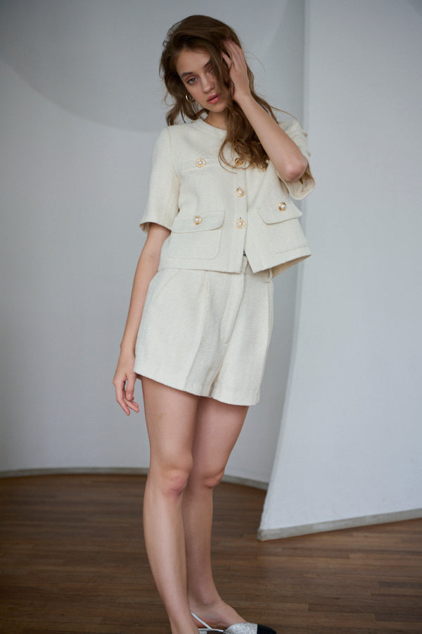 【Set up】Gigi Tweed Little Jacket + Gigi Tweed Shorts  -Ecru-