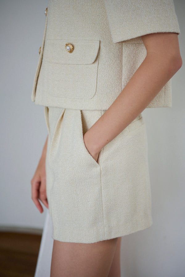 【Set up】Gigi Tweed Little Jacket + Gigi Tweed Shorts  -Ecru-