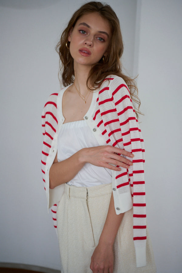 Cecilia Cardigan <br> -RED x WHT-