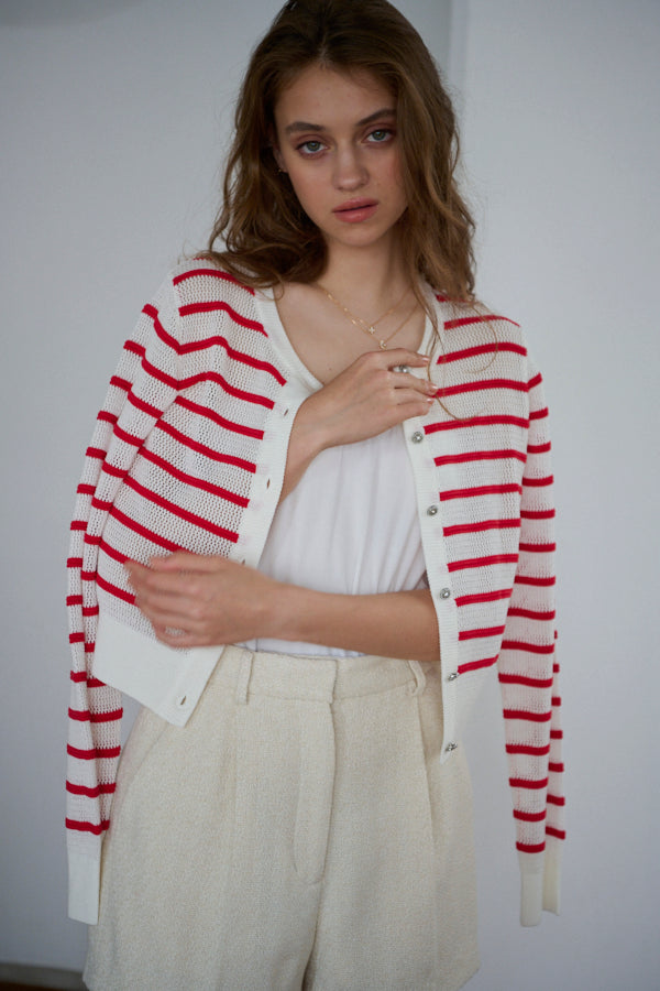 Cecilia Cardigan <br> -RED x WHT-