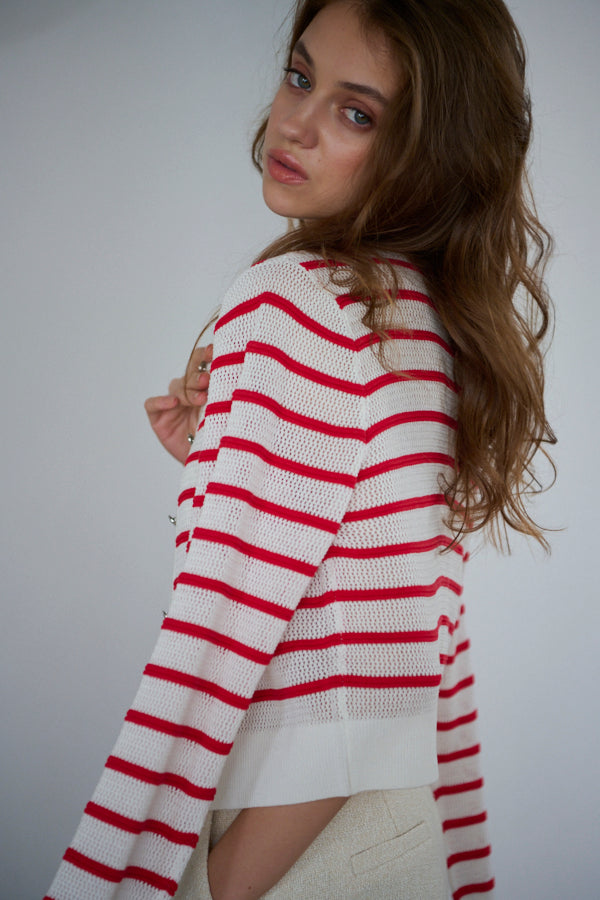 Cecilia Cardigan <br> -RED x WHT-