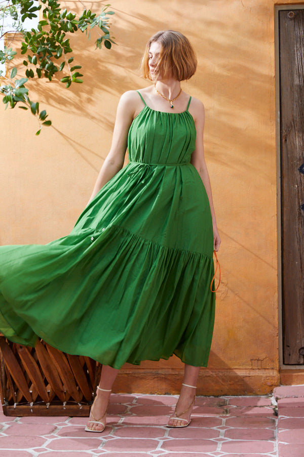 Dramatic summer belted dress <br> -GRN-