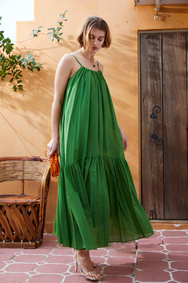 Dramatic summer belted dress <br> -GRN-