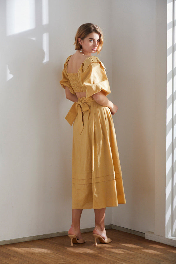 Sweetheart Linen Long Dress <br>-YEL-