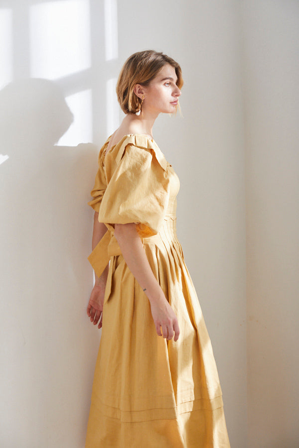 Sweetheart Linen Long Dress <br>-YEL-