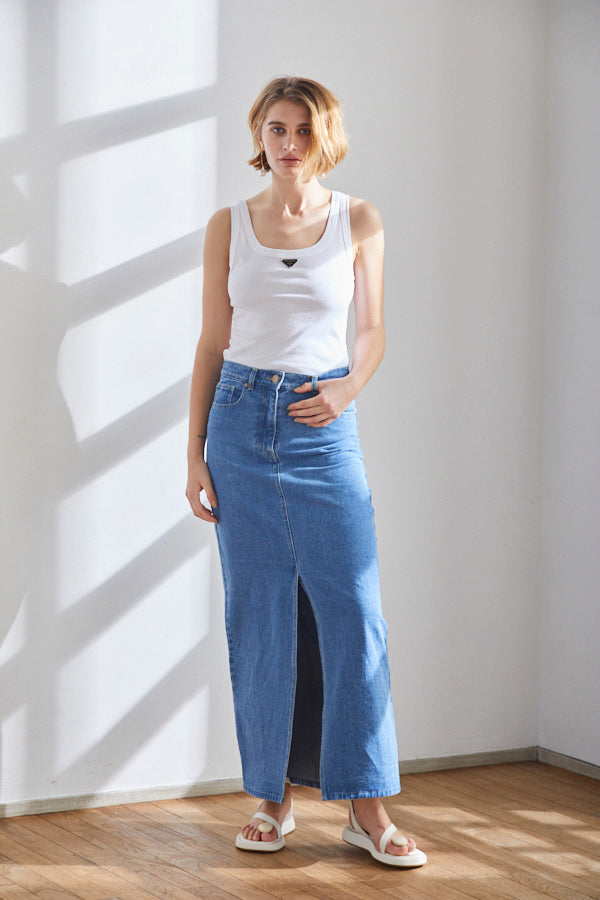 Kate Denim Long Skirt <br> -BLU-