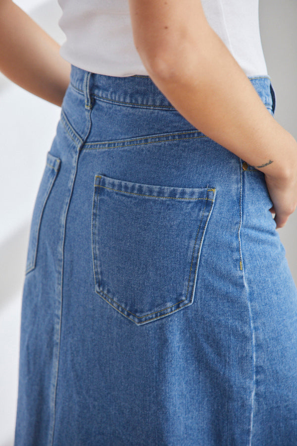 Kate Denim Long Skirt <br> -BLU-