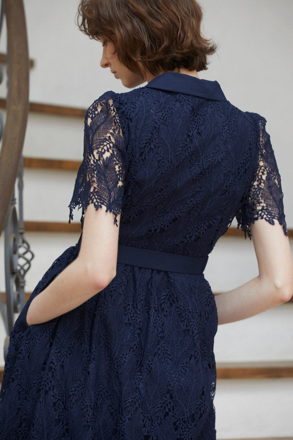 Charlotte Belted Lace Dress <br> -NVY-