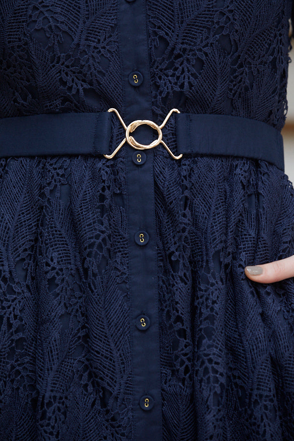 Charlotte Belted Lace Dress <br> -NVY-