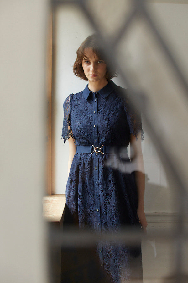Charlotte Belted Lace Dress <br> -NVY-