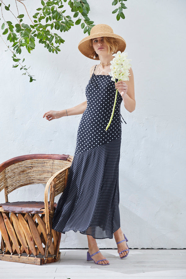 Aviana Dress <br>  -BLK x wht dot-