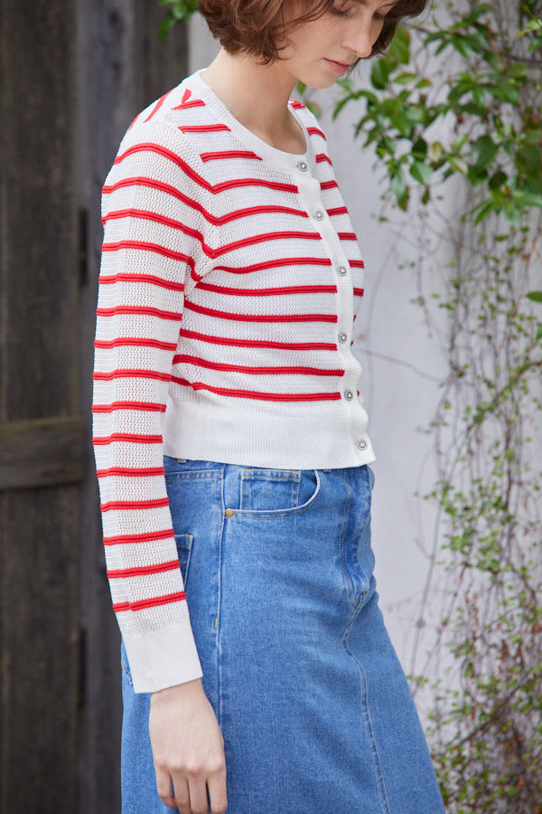 Cecilia Cardigan <br> -RED x WHT-