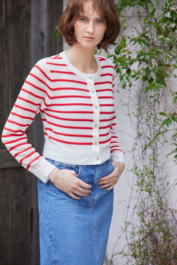 Cecilia Cardigan <br> -RED x WHT-