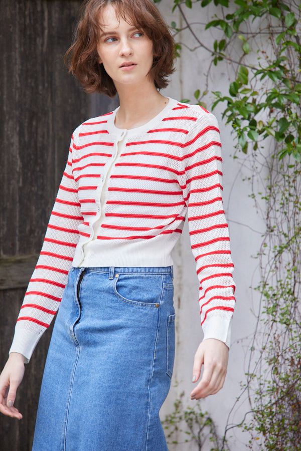 Cecilia Cardigan <br> -RED x WHT-