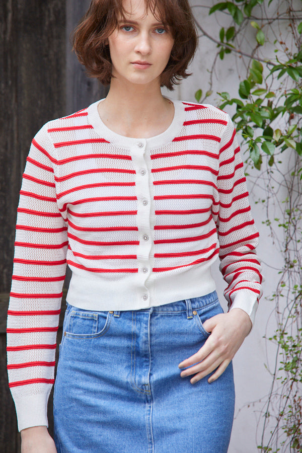 Cecilia Cardigan <br> -RED x WHT-