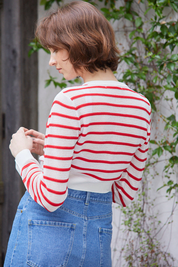 Cecilia Cardigan <br> -RED x WHT-