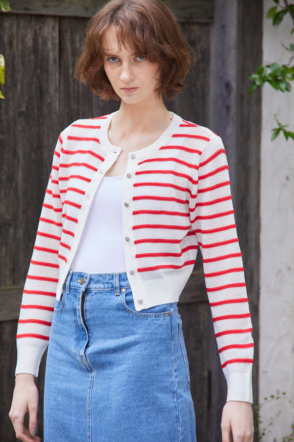 Cecilia Cardigan <br> -RED x WHT-