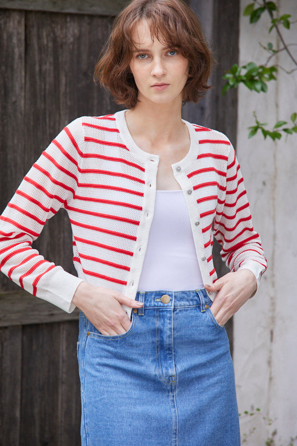 Cecilia Cardigan <br> -RED x WHT-