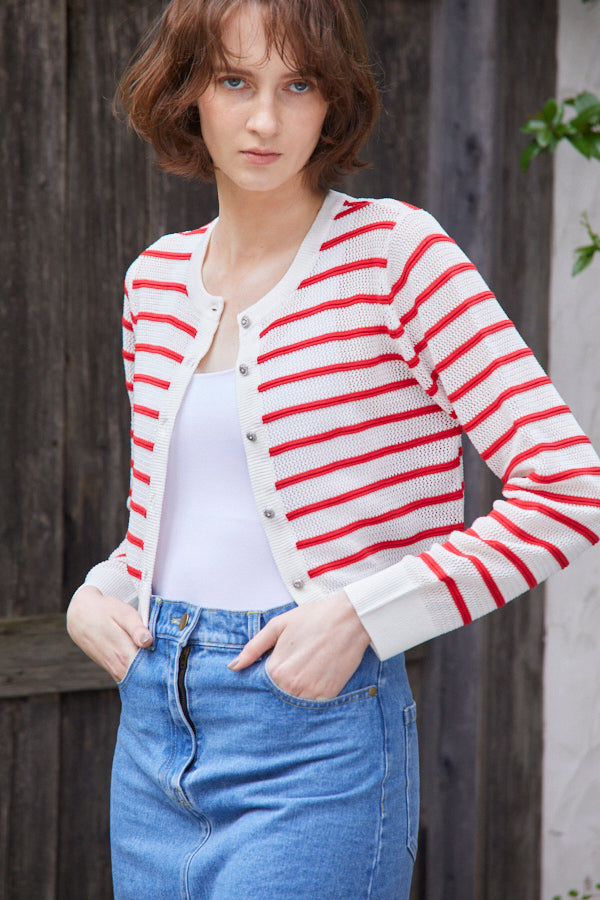 Cecilia Cardigan <br> -RED x WHT-