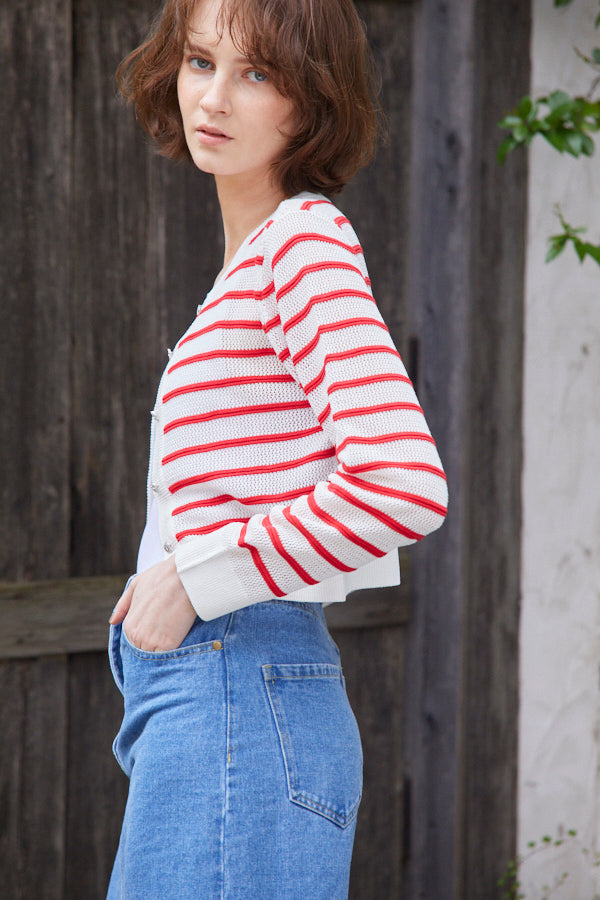 Cecilia Cardigan <br> -RED x WHT-