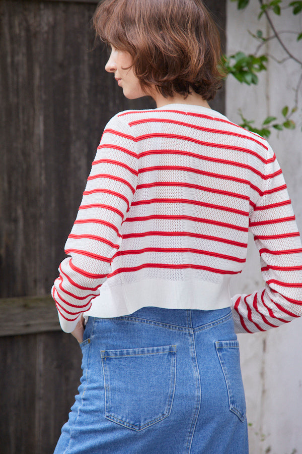 Cecilia Cardigan <br> -RED x WHT-