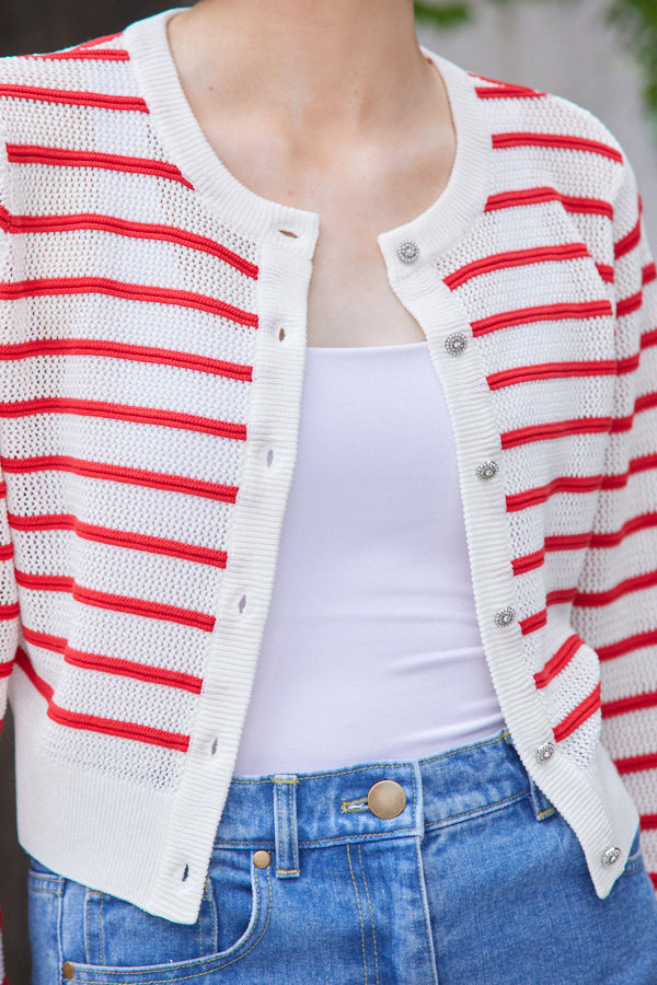 Cecilia Cardigan <br> -RED x WHT-