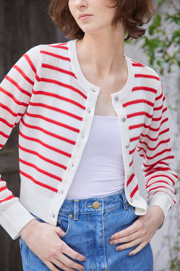 Cecilia Cardigan <br> -RED x WHT-