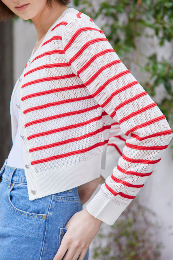 Cecilia Cardigan <br> -RED x WHT-