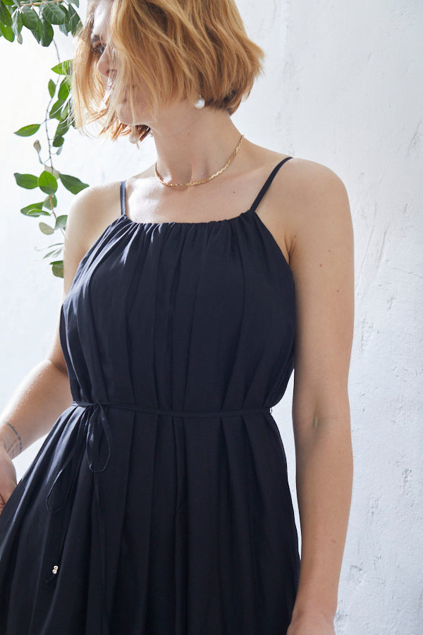 Dramatic summer belted dress <br> -BLK-